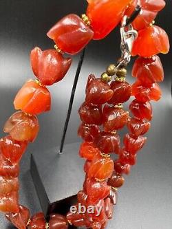 Antique Vintage Gems Jewelry Rare Shape Cut Carnelian Agate Stone Beads Necklace