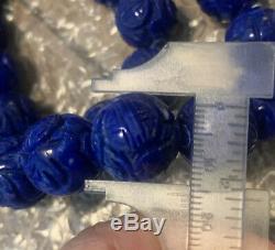 Antique Vintage Lapis Carved Dragon Ball Shou Bead Rare Chinese Estate Jewelry