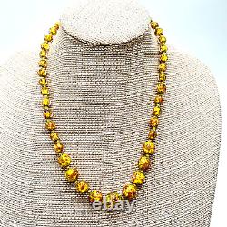 Antique Vintage Rare Yellow Gold Venetian Murano Glass 20 Inch Necklace