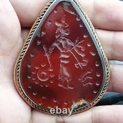 Antique Wonderful Carving Agate pendent Carved Rare Seal necklace