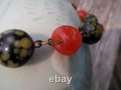 Antique rare art glass NECKLACE nouveau jewelry pull and spotted Czech / Murano