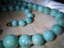 Aqua color' blue moon stone bead graduated sterling art deco necklace rare