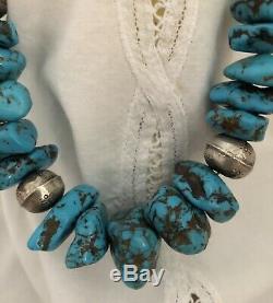Arizona Castle Dome Turquoise Stones & Silver Bead Necklace 22 L Rare Vintage