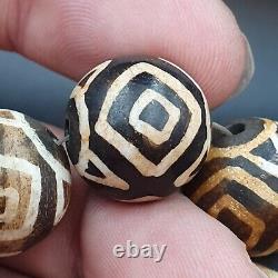 Asian Burmese Old Pumtek petrified Wood Stone beads Long necklace rare pattern