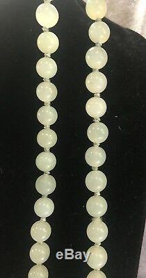 Authentic RARE 19th Century Chinese Mutton Fat Jade Necklace Pendant 11mm beads