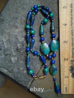 Azurite Malachite lapis 14 kgf y pendant necklace rare navajo vintage beaded