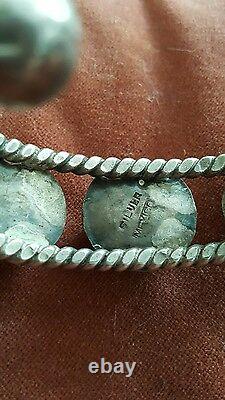 BIG Vintage Sterling Silver Cuff Bracelet bead twist ball 925 green stones rare