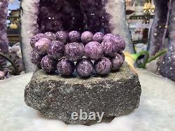 Beautiful Chatoyant Purple Charoite Gemstone Bead Bracelet 15mm