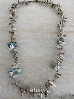 Beautiful Estate Rare Miriam Haskell Frosted Glass Branch Gemstone Necklace