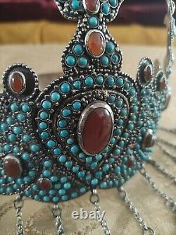 Beautiful & Extremely Rare Crown With Turquoise Beads & Carnelian Stones