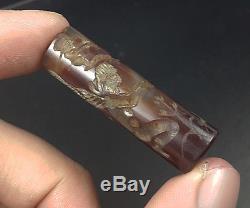 Beautiful Rare Agate Red Stone Intaglio Ritual Rolling Stamp Tube Bead BCB65
