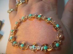 Beautiful Rare Vintage 9ct Rose Gold Natural Turquoise Bracelet-intricate 7.1