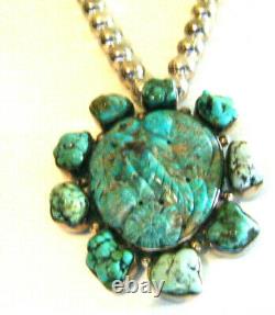 Big Huge! Rare Francisco Gomez Sterling Turquoise Bird Pin Pendant Bead Necklace