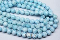 Blue Larimar AAA Rare Gemstone Smooth Ball Round Loose Beads Strand 10mm 16