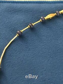 Blue Sapphire 24K SOLID Yellow Gold Beaded Bracelet 7.4 Grams Extremely rare