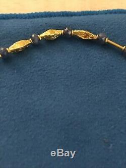 Blue Sapphire 24K SOLID Yellow Gold Beaded Bracelet 7.4 Grams Extremely rare