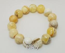 Bracelet Stone Amber Natural Baltic Genuine 15,9g Vintage Rare Bead White F-535