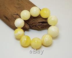 Bracelet Stone Amber Natural Baltic Very White Bead 39,8g Special Rare Old F-296