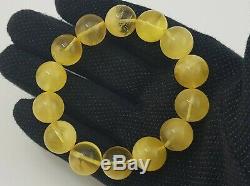Bracelet Stone Amber Natural Baltic White Bead 31,6g Transparent Rare Old A-465