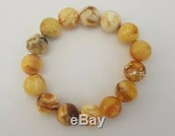 Bracelet Stone Amber Natural Baltic White Bead 59,2g Rare Old Vintage Sea A-467