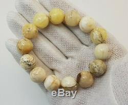 Bracelet Stone Amber Natural Baltic White Vintage 31,1g Rare Special Bead E-374
