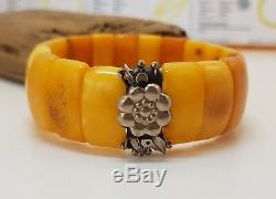 Bracelet Stone Amber Natural Baltic White Vintage 35,1g Old Rare Special F-377