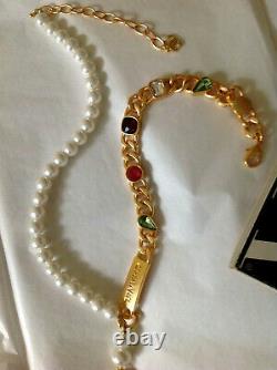 CHANEL Gold Tone Faux Pearl & Colorful Gemstone Necklace. Rare and beautiful