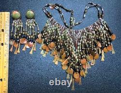 CHIPITA Gorgeous necklace & earrings set RARE shades of green/copper, stones