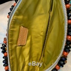 CHRISTIAN DIOR RARE Turquoise Rock Beaded Embellished Trotter Saddle Bag Handbag
