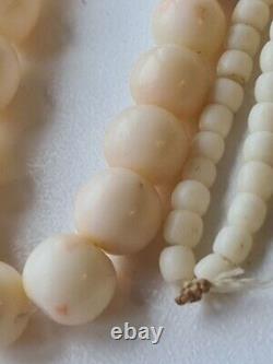 CORAL NECKLACE BEADS ANGEL SKIN, NATURAL, OLD AND RARE, 73 gm