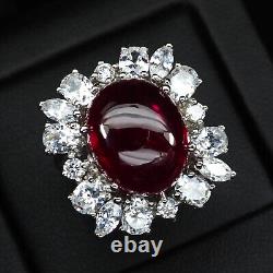 Classically Vivid Red Ruby Cabochon Rare 18Ct 925 Sterling Silver Handmade Rings