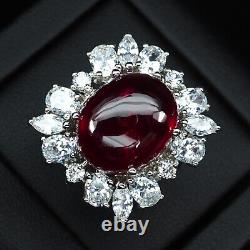 Classically Vivid Red Ruby Cabochon Rare 18Ct 925 Sterling Silver Handmade Rings