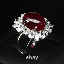 Classically Vivid Red Ruby Cabochon Rare 18Ct 925 Sterling Silver Handmade Rings