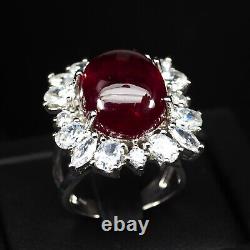 Classically Vivid Red Ruby Cabochon Rare 18Ct 925 Sterling Silver Handmade Rings