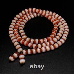 Collection Rare Tibetan Natural Red Old Agate Dzi Lines Beads Necklace G816