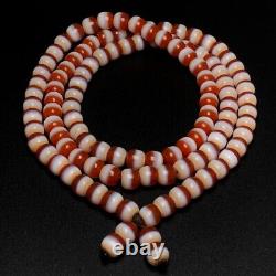 Collection Rare Tibetan Natural Red Old Agate Dzi Lines Beads Necklace G816