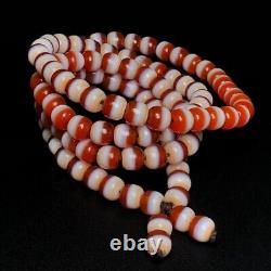 Collection Rare Tibetan Natural Red Old Agate Dzi Lines Beads Necklace G816