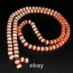 Collection Rare Tibetan Natural Red Old Agate Dzi Lines Beads Necklace G816