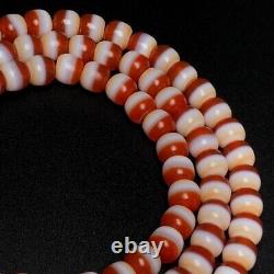 Collection Rare Tibetan Natural Red Old Agate Dzi Lines Beads Necklace G816