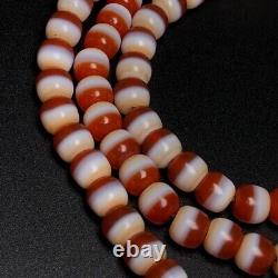 Collection Rare Tibetan Natural Red Old Agate Dzi Lines Beads Necklace G816