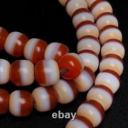 Collection Rare Tibetan Natural Red Old Agate Dzi Lines Beads Necklace G816