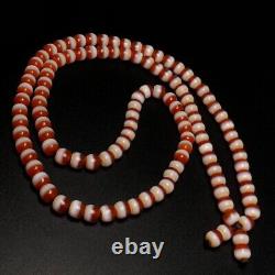 Collection Rare Tibetan Natural Red Old Agate Dzi Lines Beads Necklace G816