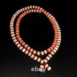 Collection Rare Tibetan Natural Red Old Agate Dzi Lines Beads Necklace G816