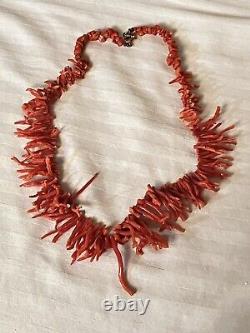 Coral Necklace Genuine Natural VtG Abstract Branch Beaded Collar Red Beads Rare