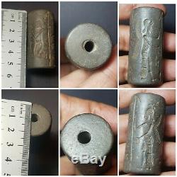 Cylinderseal sassanian neareastern very rare black stone cylinderseal bead