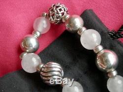 David Yurman Adj. Sterling Silver Rose Quartz Bead Chain Popcorn Bracelet RARE