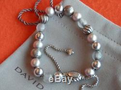 David Yurman RARE SSilver Elements Beads Bracelet White Pearl Rose Quartz Adj