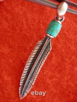 David Yurman Sterling Silver Frontier Feather with Turquoise Bead Pendant RARE