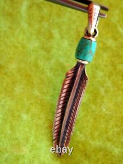 David Yurman Sterling Silver Frontier Feather with Turquoise Bead Pendant RARE