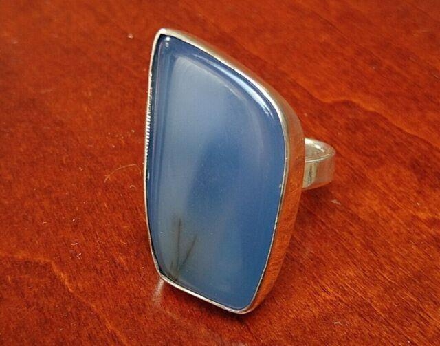 Denmark Modernist Vintage Sterling Silver & Rare Blue Stone Heavy Huge Ring